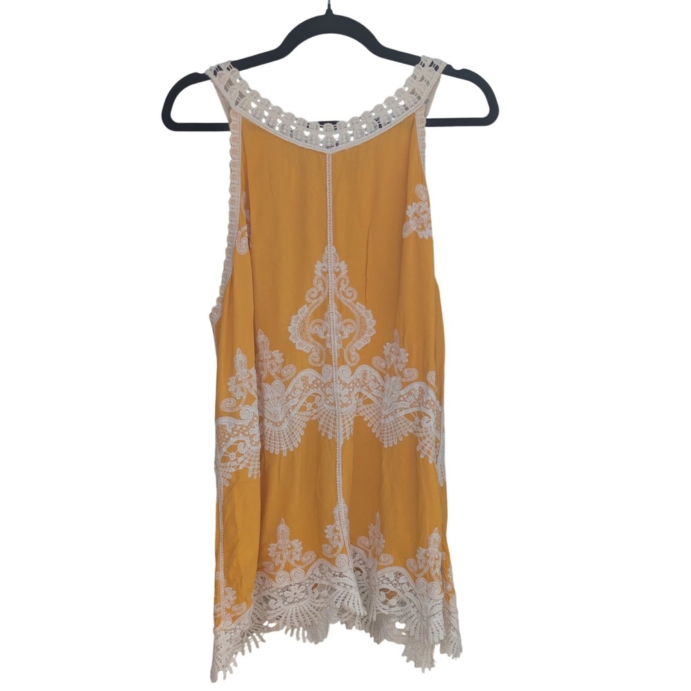 34A: Est. 1946 Mustard Yellow Lace Embroidered Sleeveless Tunic XL Boho Crochet - Picture 4 of 4